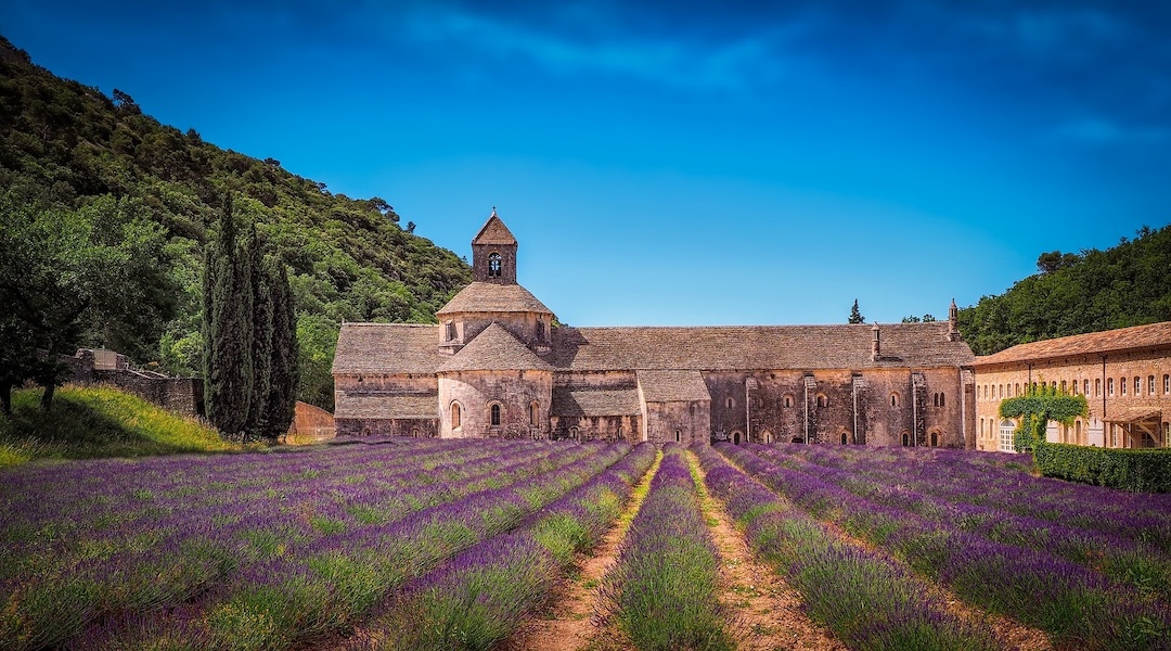 Abbaye Notre-Dame de Sénanque et champs de lavandes en Provence-Alpes-Côte d’Azur